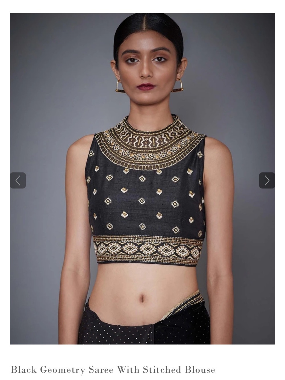 Ritu Kumar Black Cropped High-Neck Embroidered Blouse